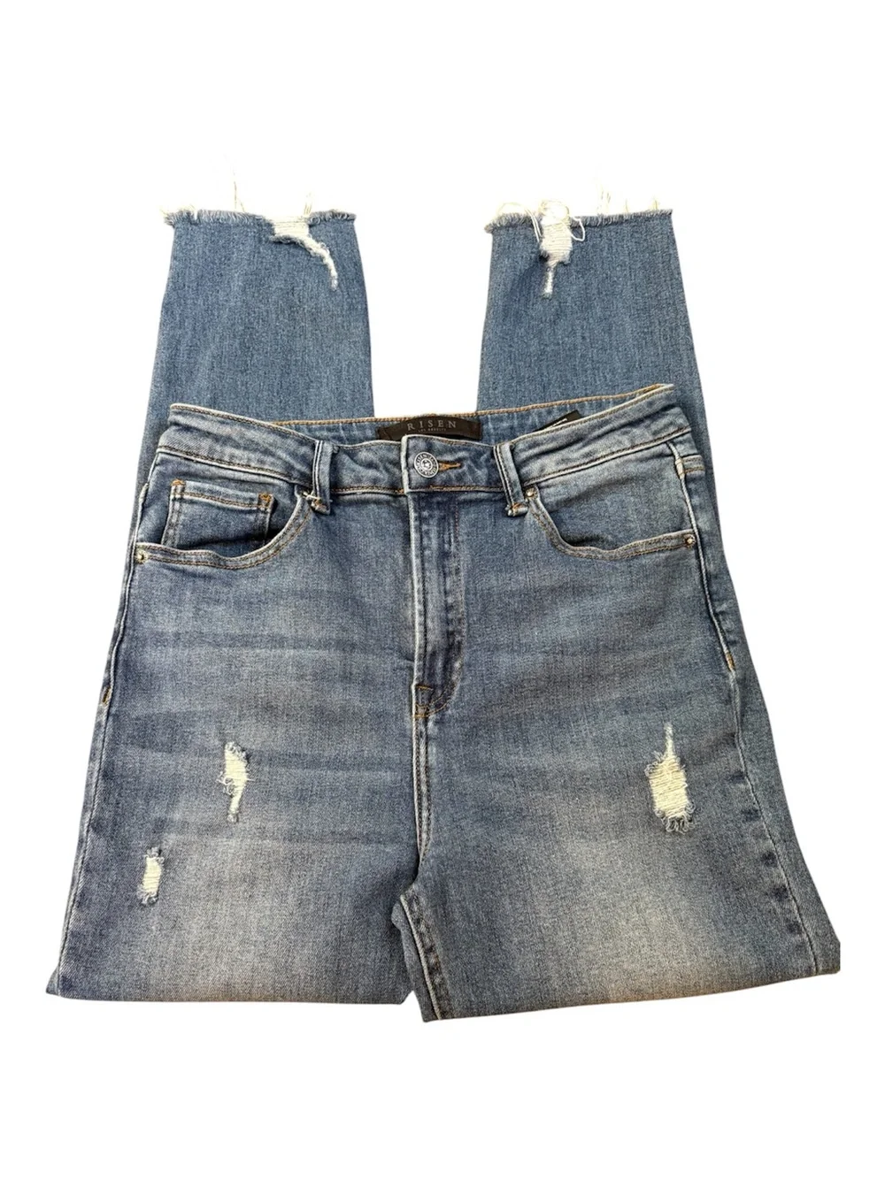 Risen Los Angeles Distressed High Rise Straight Ankle Jeans.  Size 9